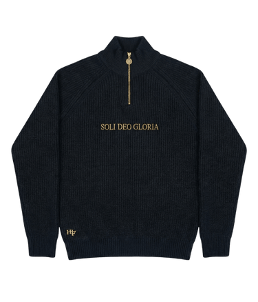 "SOLI DEO GLORIA" QUARTER ZIP - NAVY BLUE - Hustle & Faith